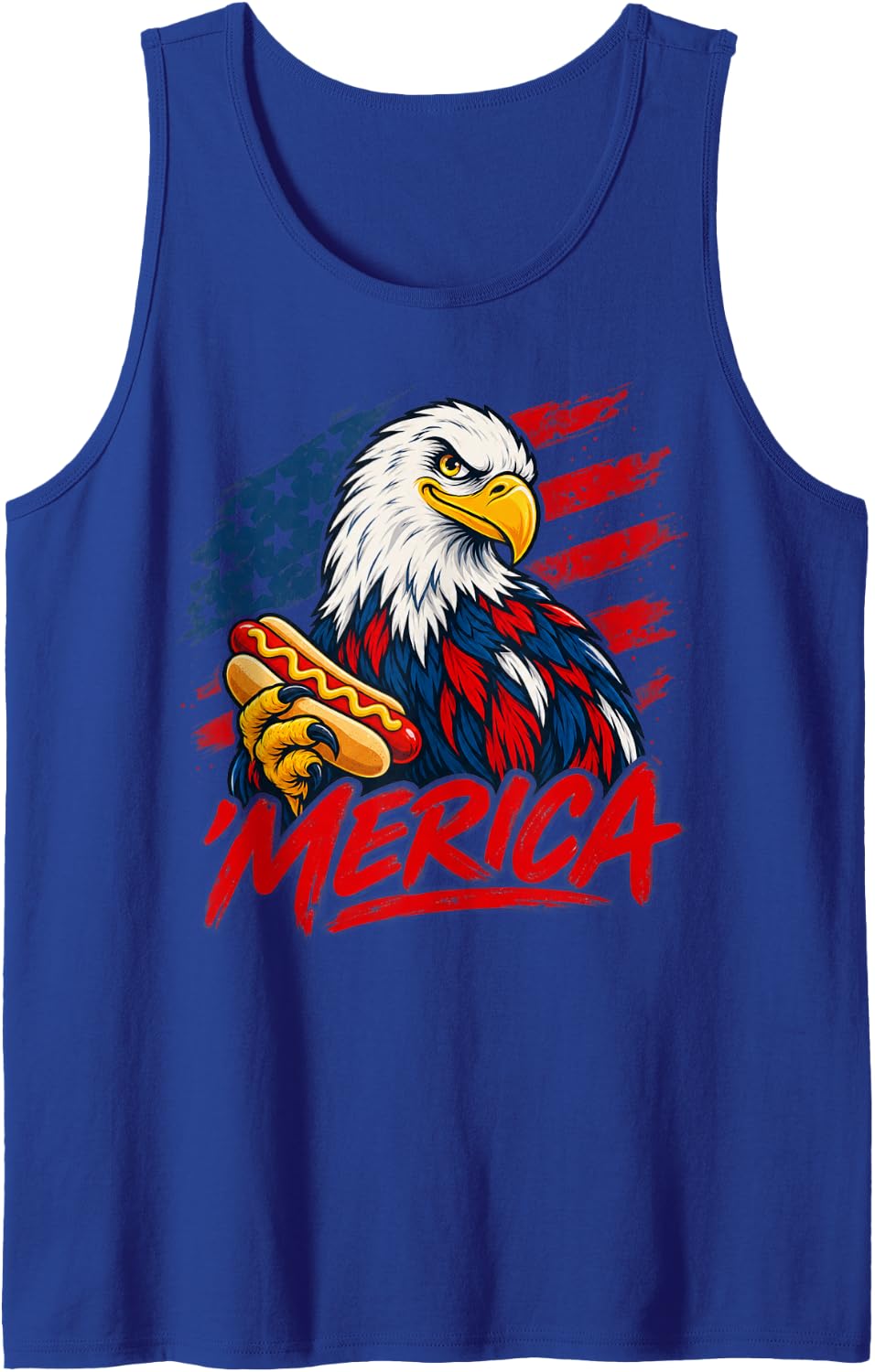 Merica Bald Eagle Hot Dog Aviator Sunglasses Patriotic Sleeveless Tank Top - Royal Blue