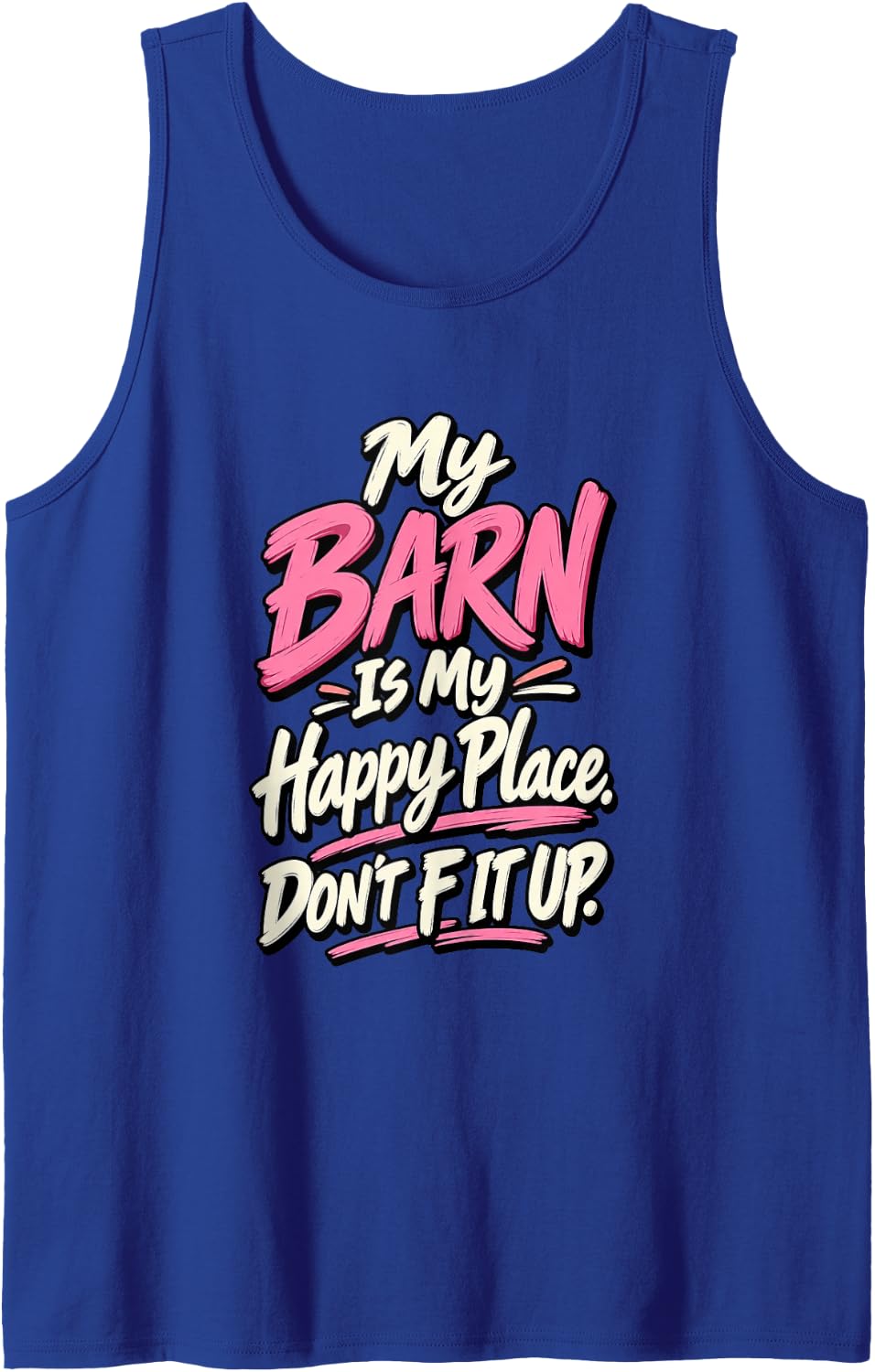 Horse Barn Happy Place Equestrian Ranch Sleeveless Tank Top - Royal Blue