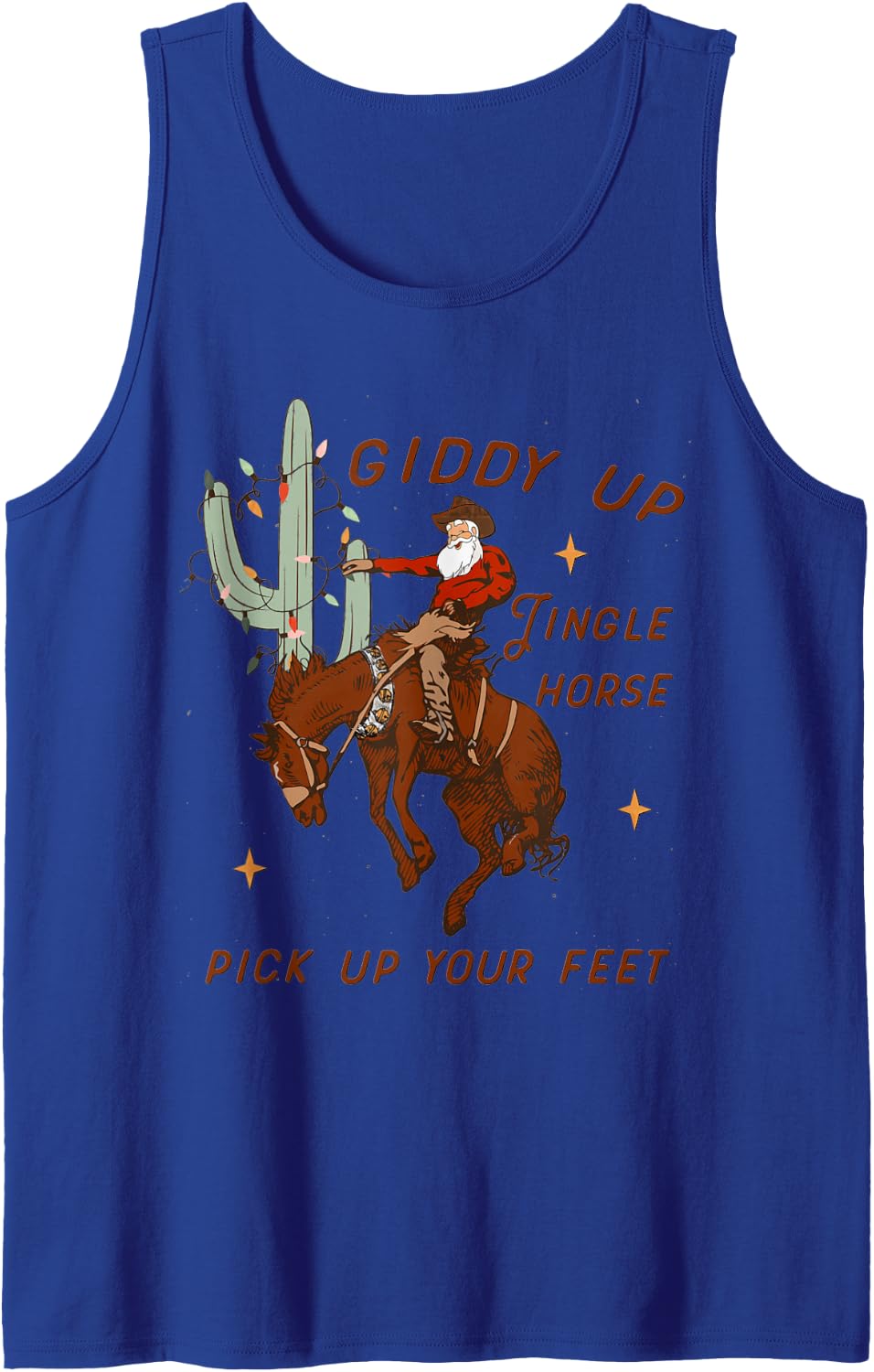 Giddy Up Jingle Horse Western Christmas Santa Riding Western Sleeveless Tank Top - Royal Blue