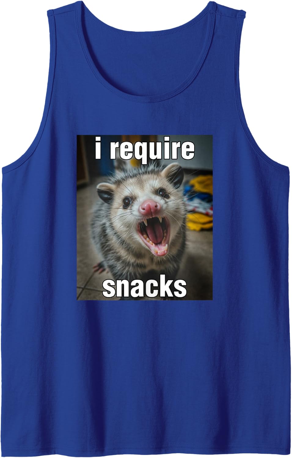 I Require Snacks Possum Meme Funny Opossum Meme Brainrot Sleeveless Tank Top - Royal Blue