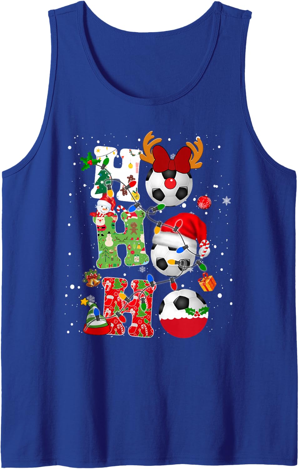 Christmas Soccer Ho-Ho-Ho Santa Reindeer Xmas Lights Pajama Sleeveless Tank Top - Royal Blue