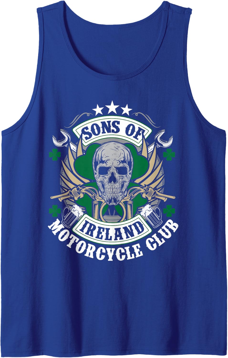Sons Of Ireland Motorcycle Club Biker Skull Tank Top - Royal Blue