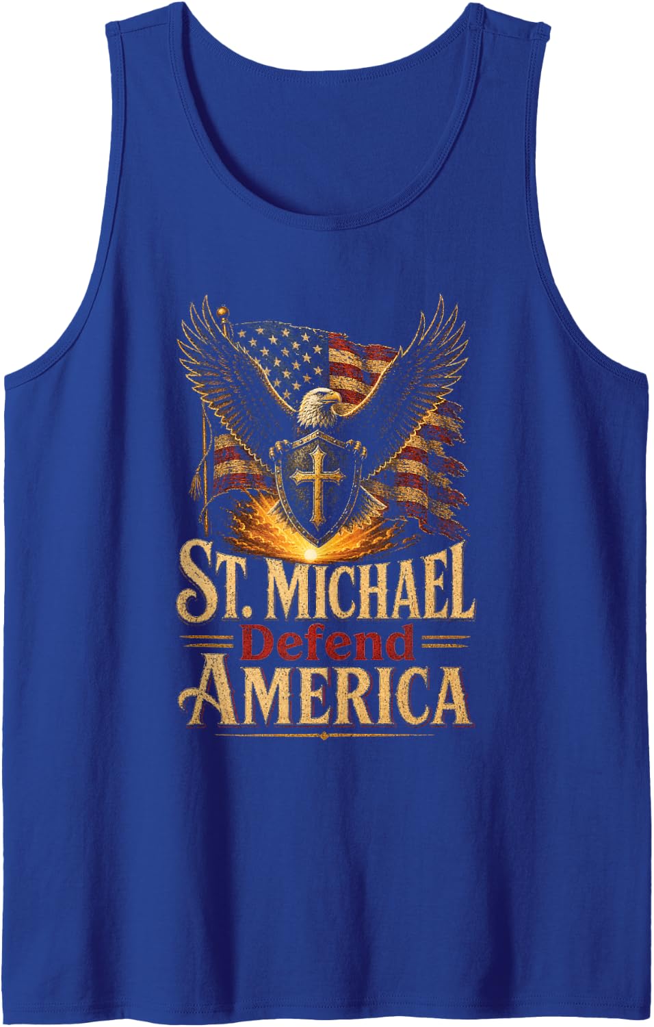 Patriotic Catholic Eagle St. Michael Defend America Sleeveless Tank Top - Royal Blue
