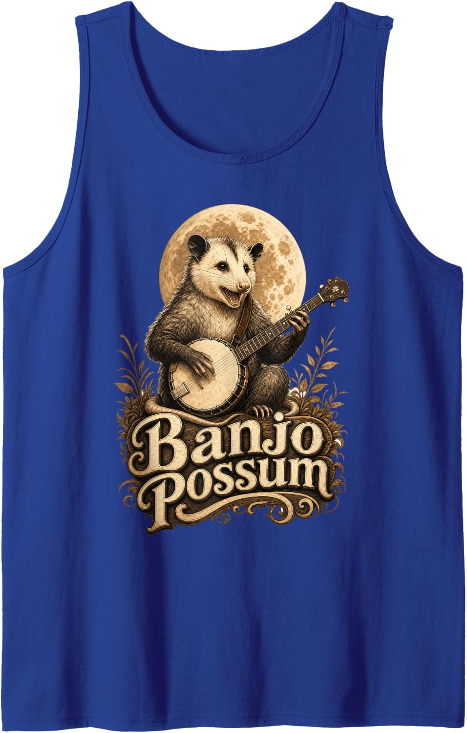 Banjo Possum Opossum Bluegrass Music Folk Animal Sleeveless Tank Top - Royal Blue