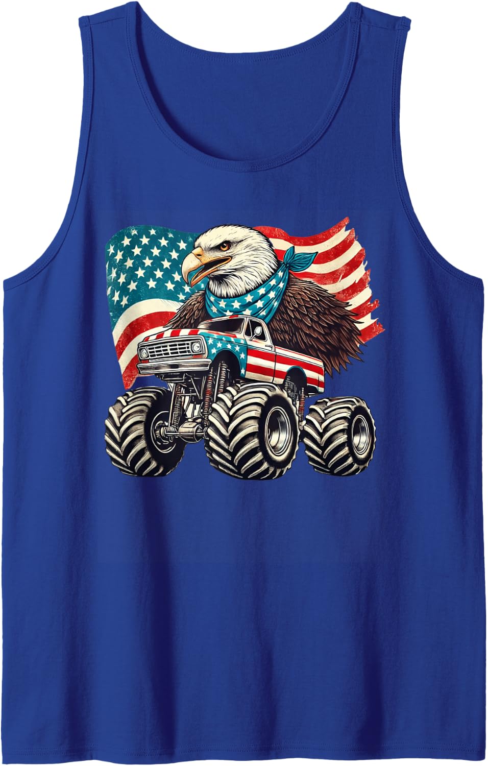 4th of July Eagle Monster Truck American Flag USA Men Boys Sleeveless Tank Top - Royal Blue