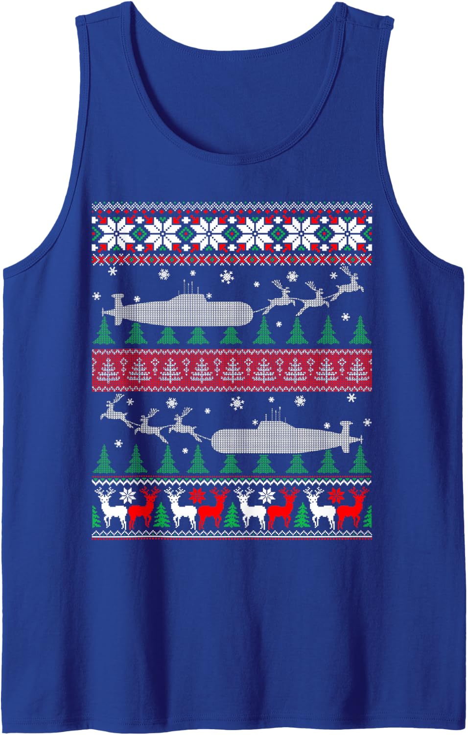 Submarine Service Submariner Christmas Ugly Sweater Sleeveless Tank Top - Royal Blue
