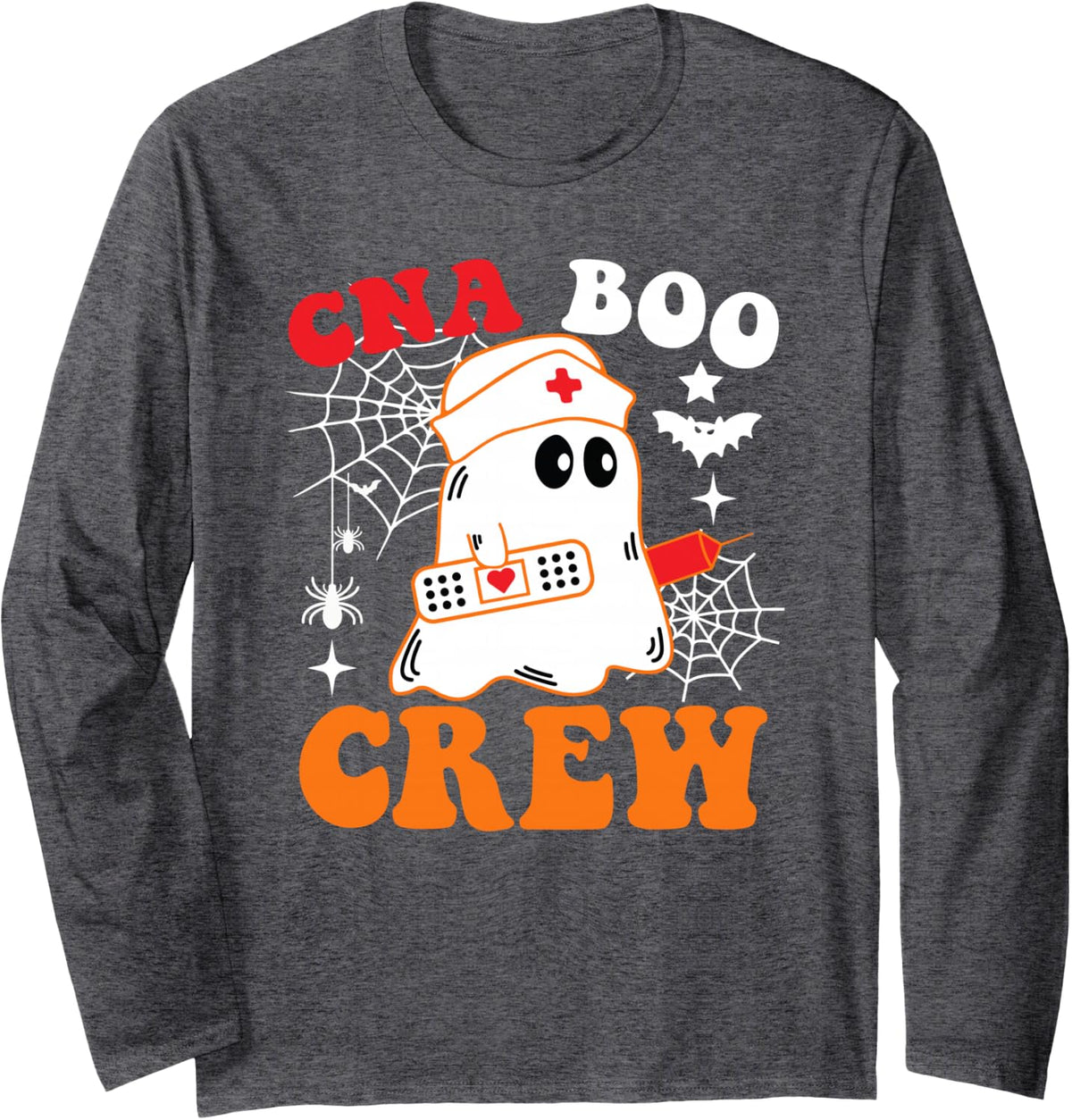 CNA Boo Crew Funny Nurse Ghost Halloween Costume Long Sleeve T-Shirt - Adult Unisex Dark Heather Grey