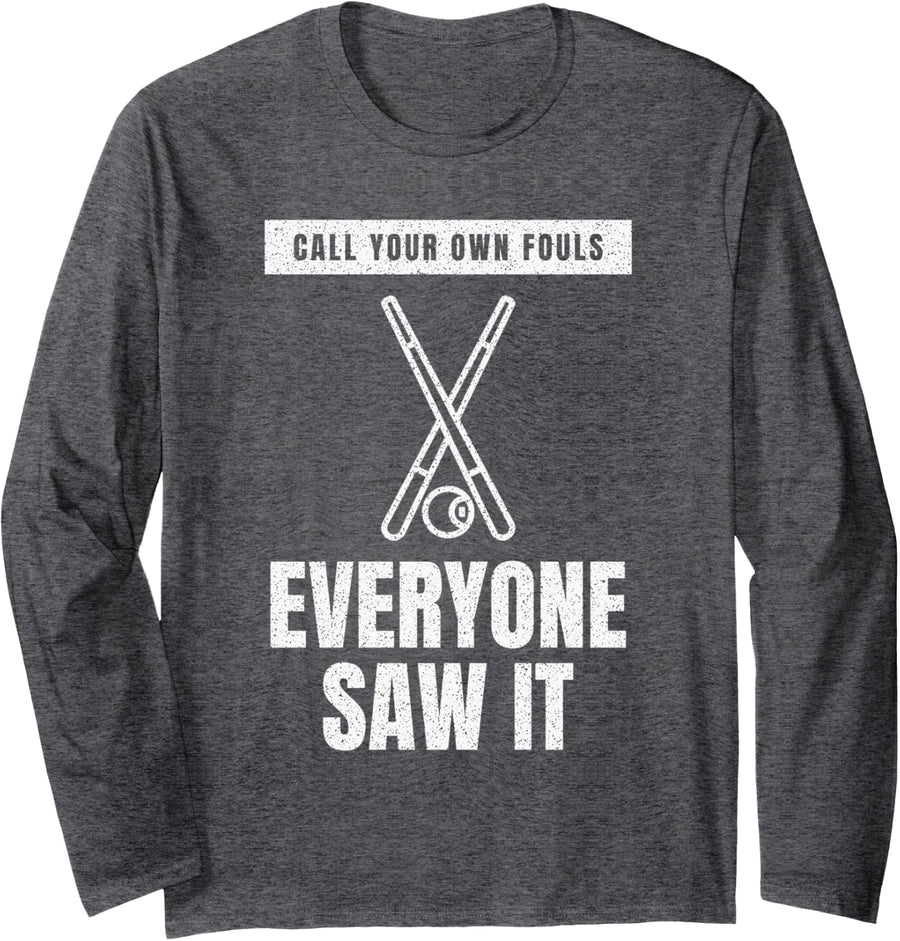 Billiards Pool Hall Night Break and Run Billiards Long Sleeve T-Shirt - Adult Unisex Dark Heather Grey