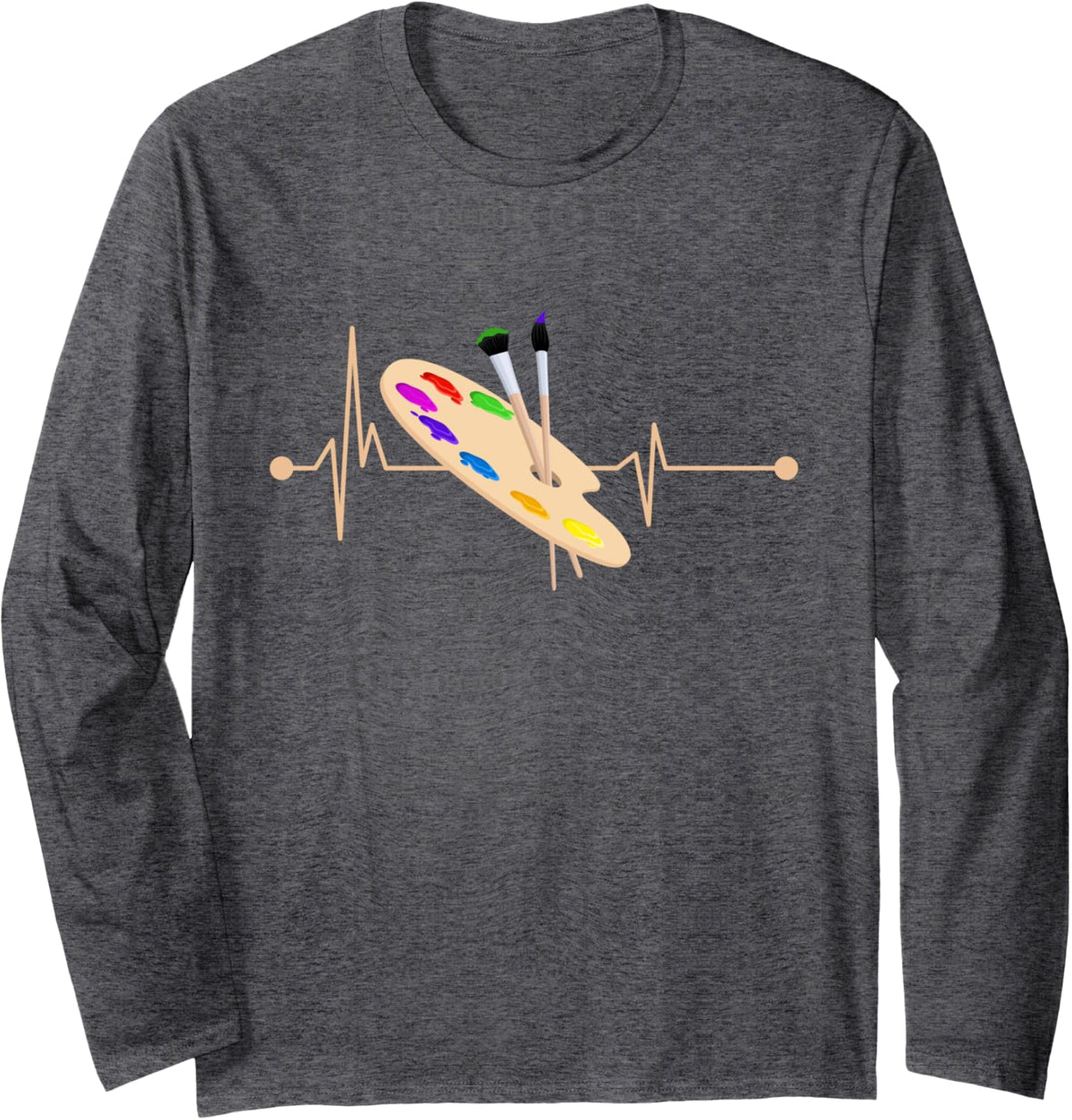 Heartbeat Art Teacher Painter Drawer Artist Funny Art Lover Long Sleeve T-Shirt - Adult Unisex Dark Heather Grey