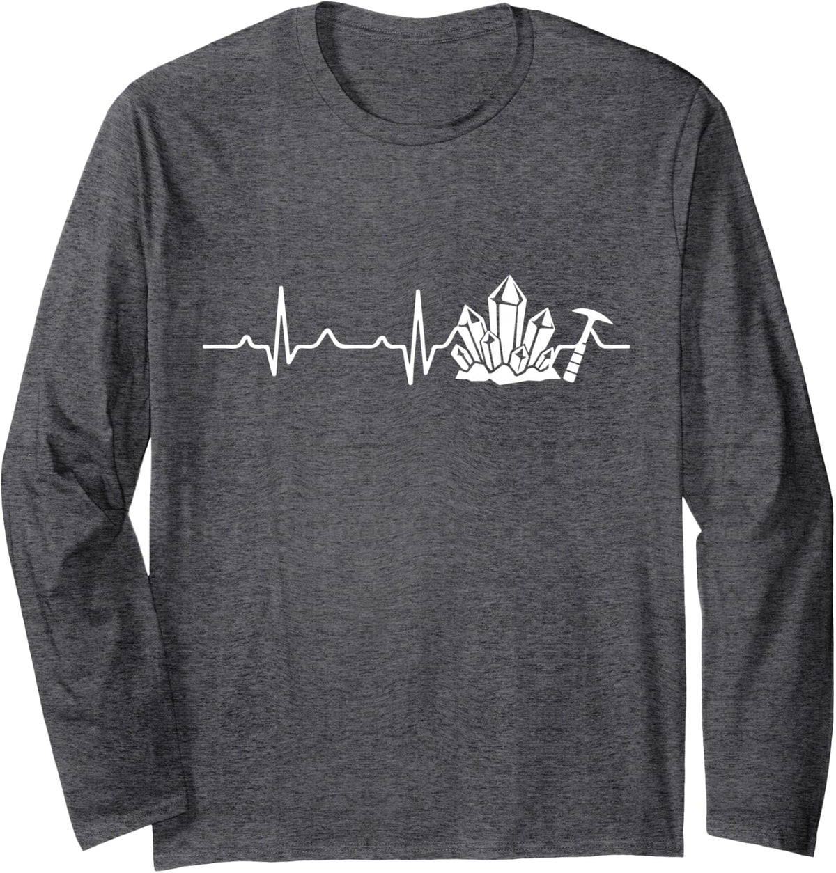Heartbeat Geology Gems-Collector Rock and Mineral-Collecting Long Sleeve T-Shirt - Adult Unisex Dark Heather Grey