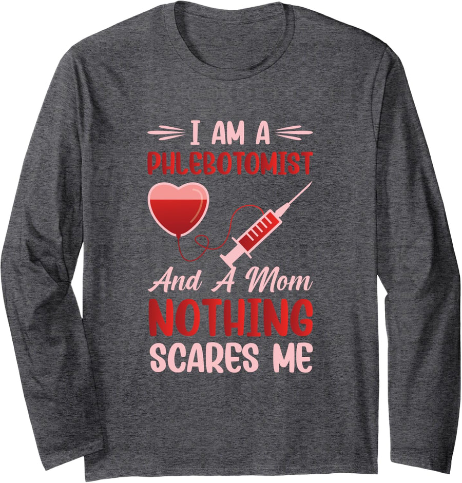 Phlebotomist Technicians Nurse Phlebotomy Long Sleeve T-Shirt - Adult Unisex Dark Heather Grey