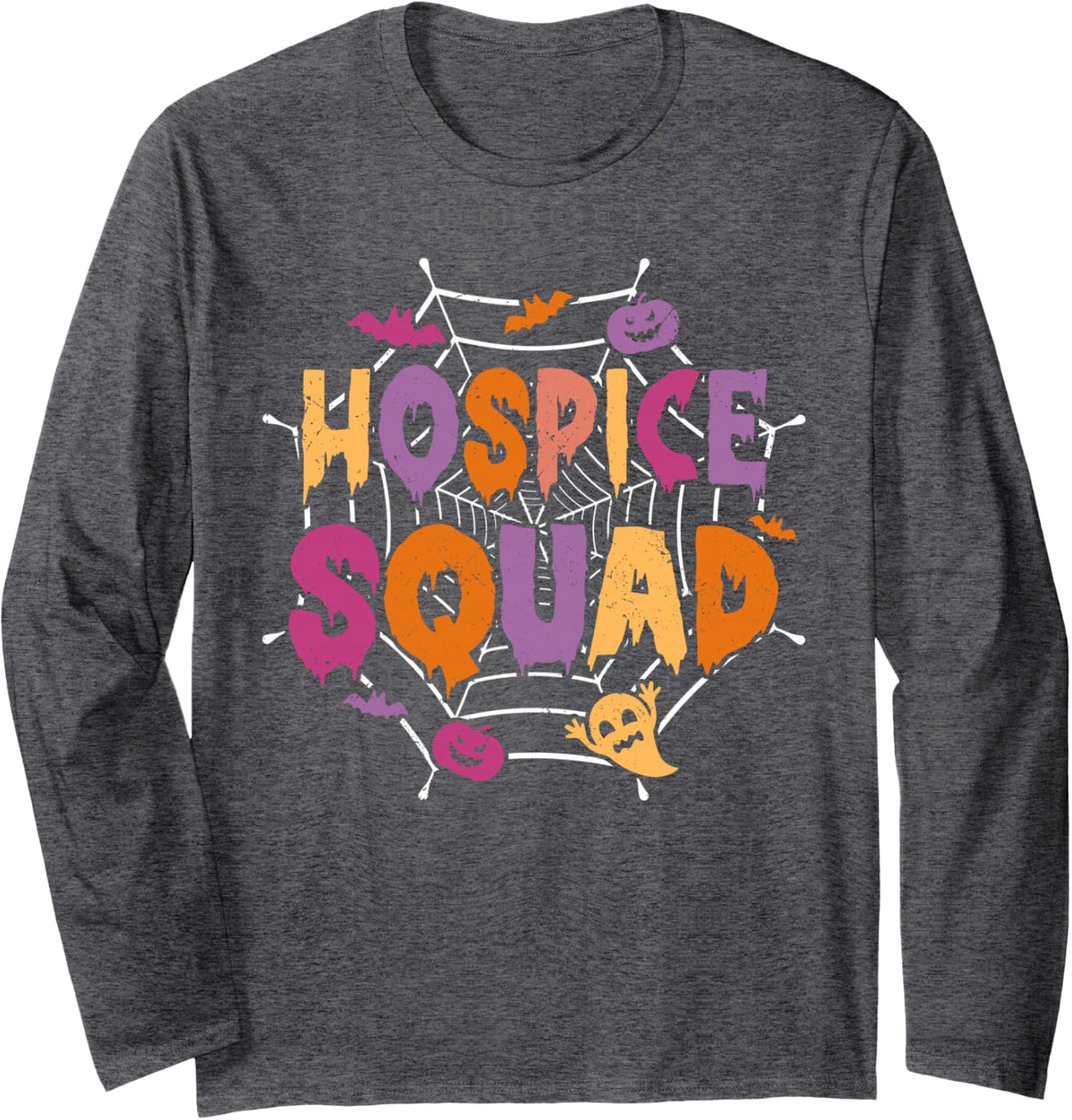 Halloween Hospice Squad Matching Nurse Long Sleeve T-Shirt - Adult Unisex Dark Heather Grey