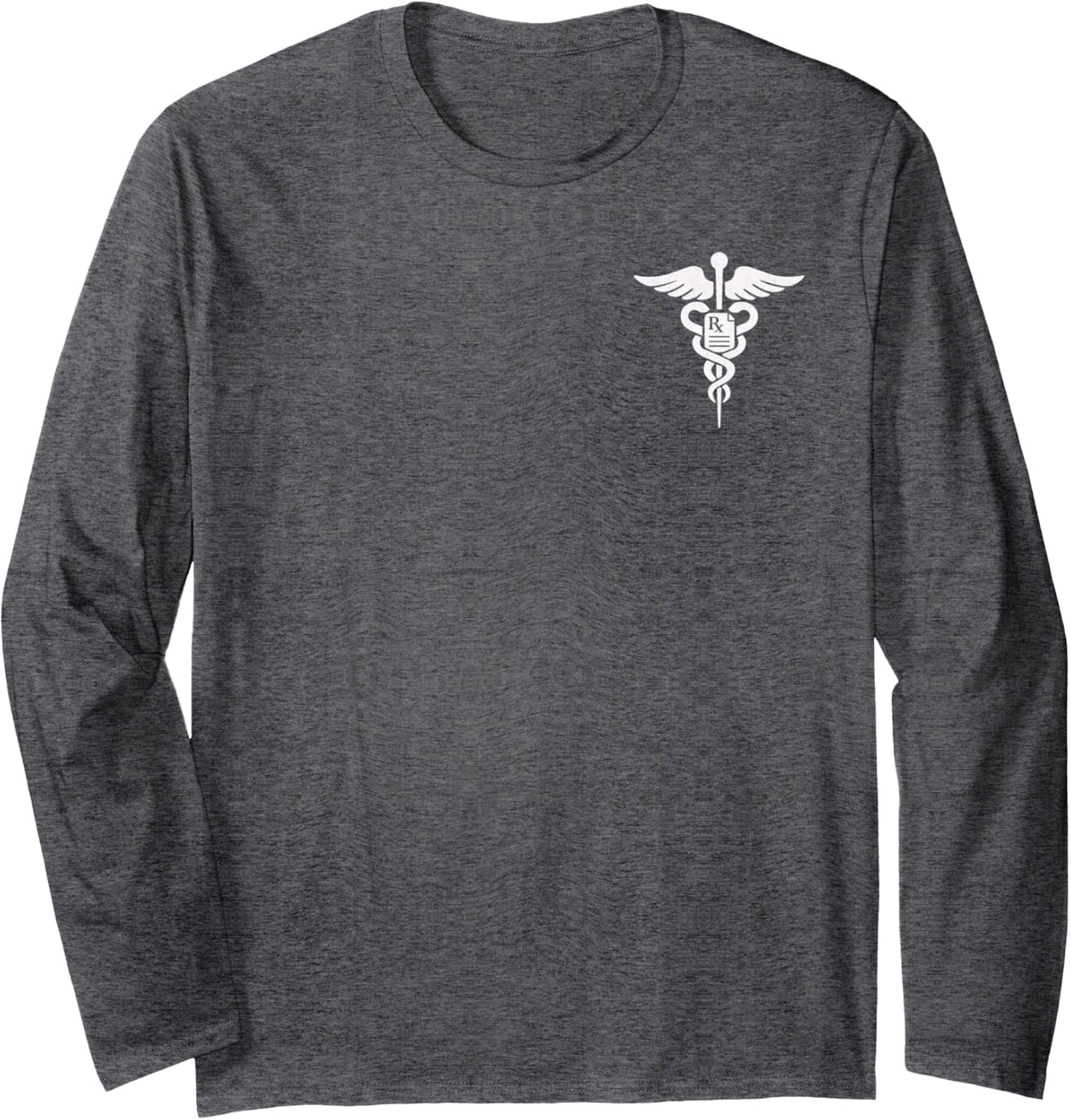 Caduceus Medical Symbol Rx Pharmacy Healthcare Long Sleeve T-Shirt - Adult Unisex Dark Heather Grey