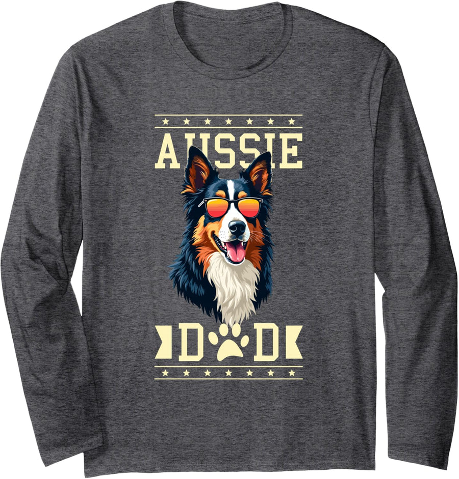 Aussie Dad Australian Shepherd Long Sleeve T-Shirt - Adult Unisex Dark Heather Grey