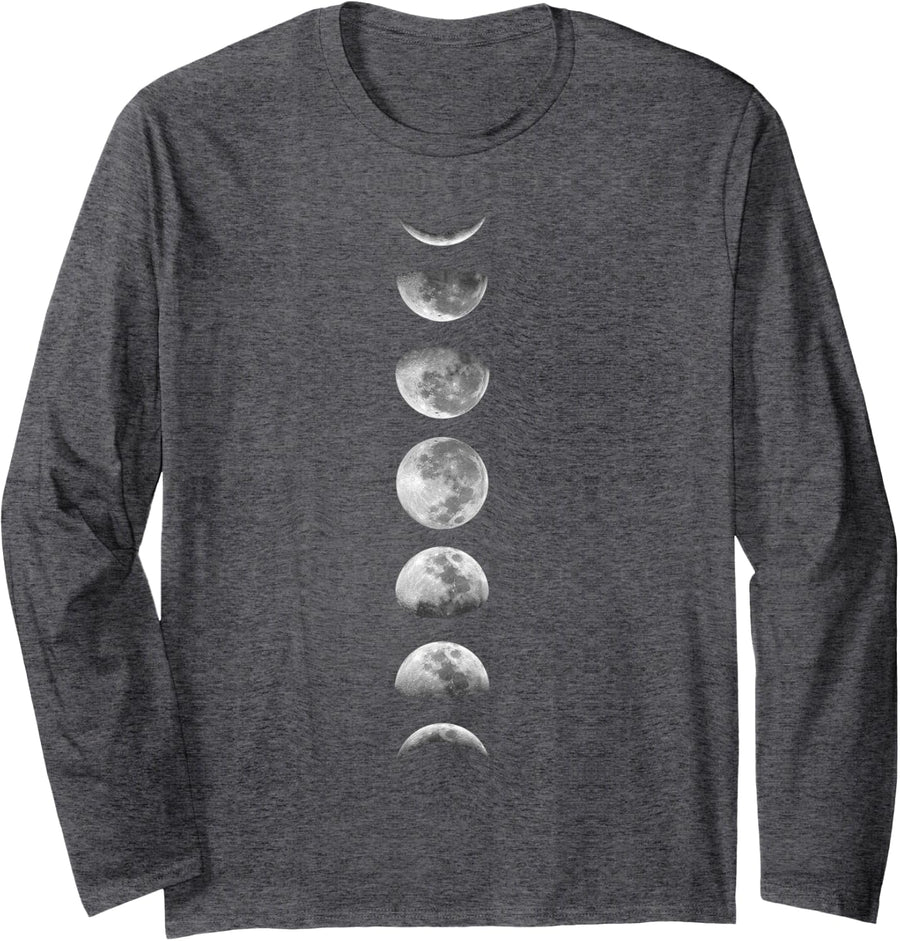Moon Phases Lunar Calendar Astronomy Binoculars Aesthetic Long Sleeve T-Shirt - Adult Unisex Dark Heather Grey