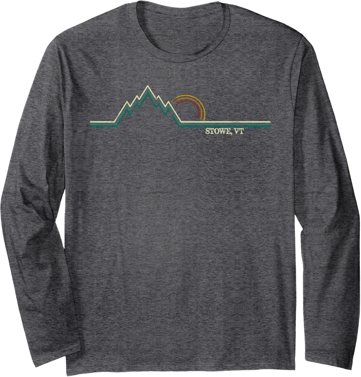 Retro Mountains Stowe, Vermont Summer Hiking Long Sleeve T-Shirt - Adult Unisex Dark Heather Grey