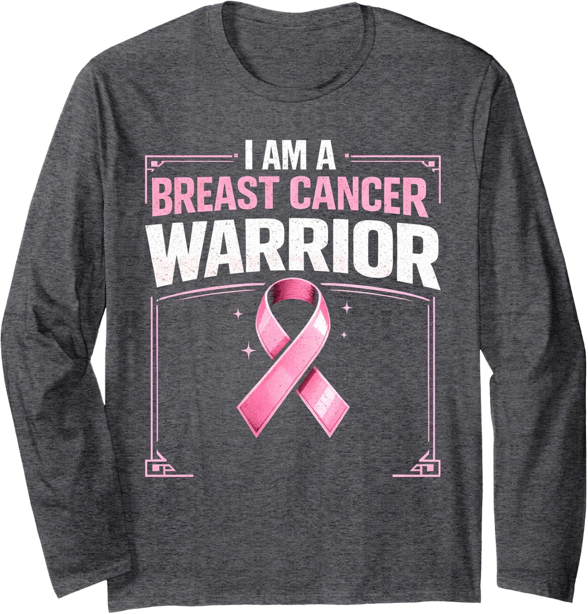 Warrior Survivor Breast Cancer Awareness Ribbon Fighter Long Sleeve T-Shirt - Adult Unisex Dark Heather Grey
