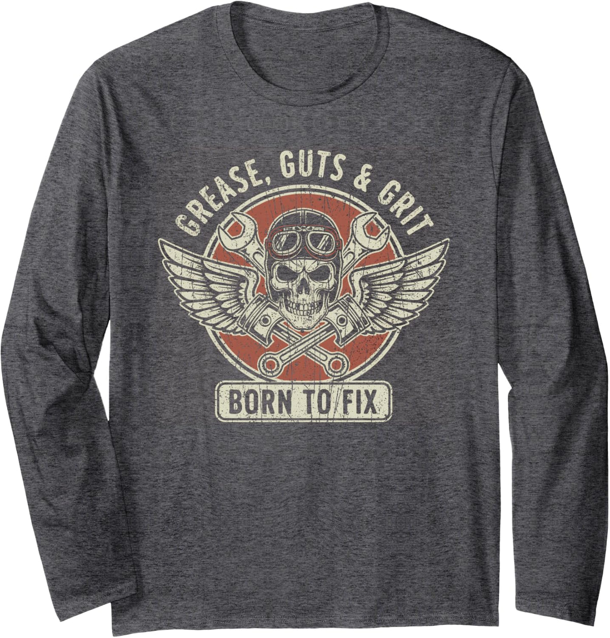 Born to Fix Car Mechanic for Car Guy Long Sleeve T-Shirt - Adult Unisex Dark Heather Grey