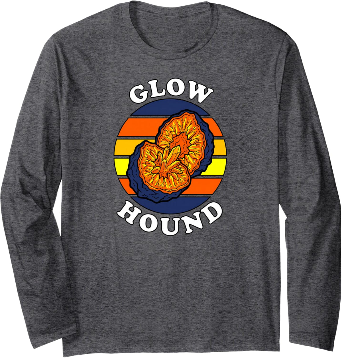 Glow Hound Fluorescent Mineral Hunting Rockhound Retro Long Sleeve T-Shirt - Adult Unisex Dark Heather Grey