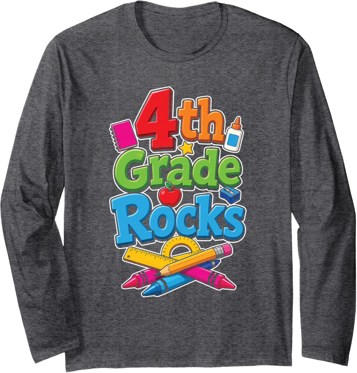 4th Grade Rocks Back to School Elementary Kids Gift Long Sleeve T-Shirt - Adult Unisex Dark Heather Grey