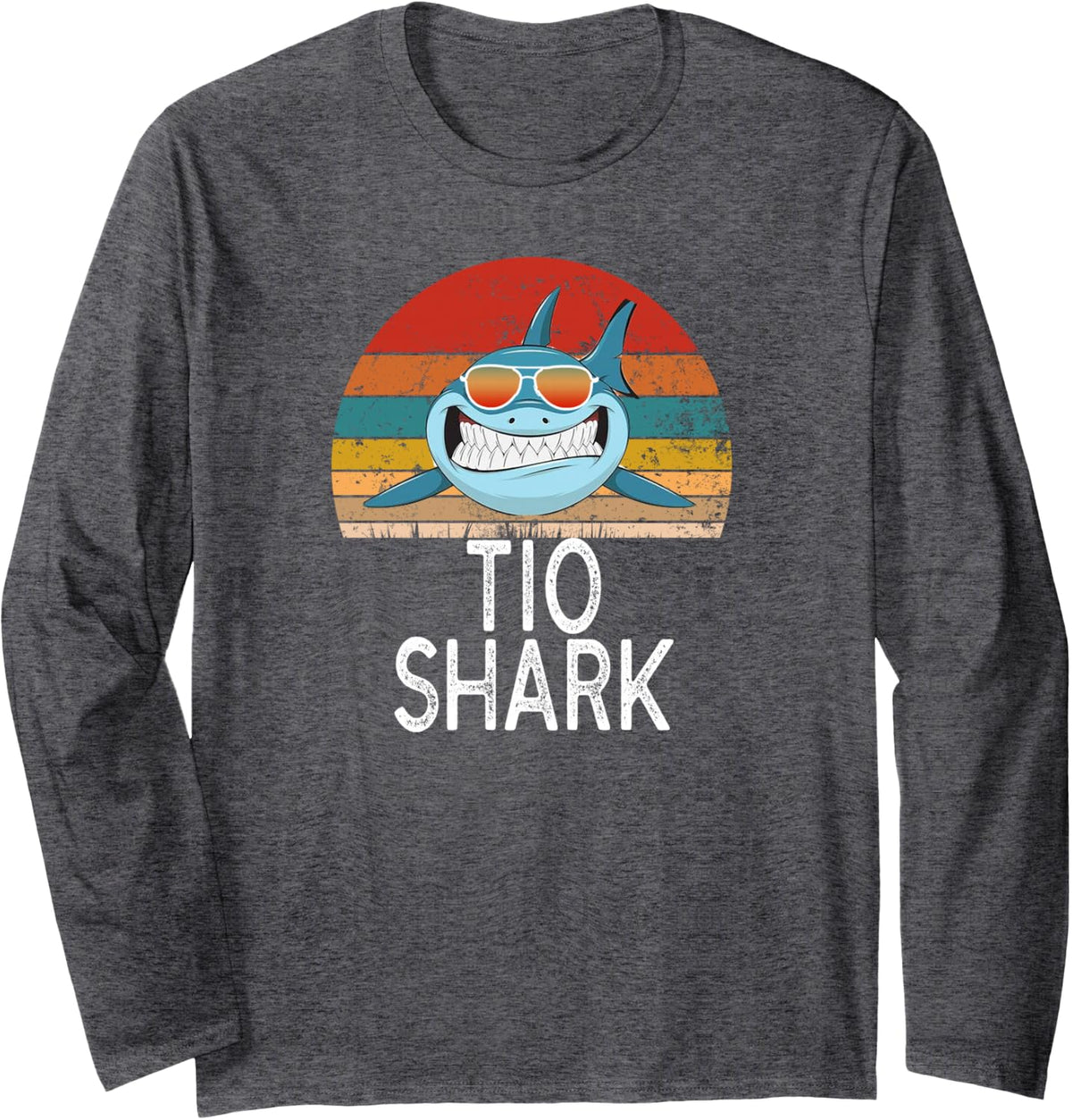 TIO Shark Funny Spanish Uncle Vintage Long Sleeve T-Shirt - Adult Unisex Dark Heather Grey