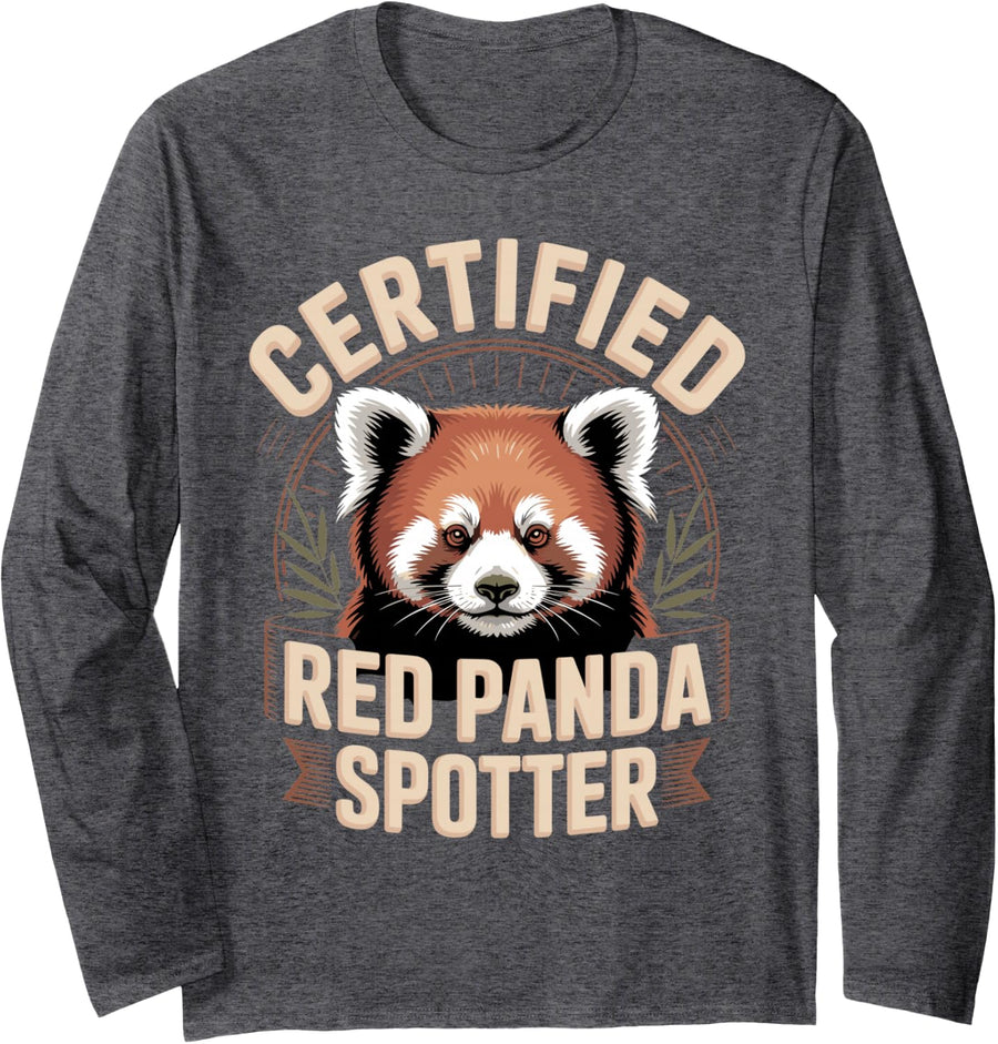 Certified Red Panda Spotter Wildlife Animal Lover Long Sleeve T-Shirt - Adult Unisex Dark Heather Grey