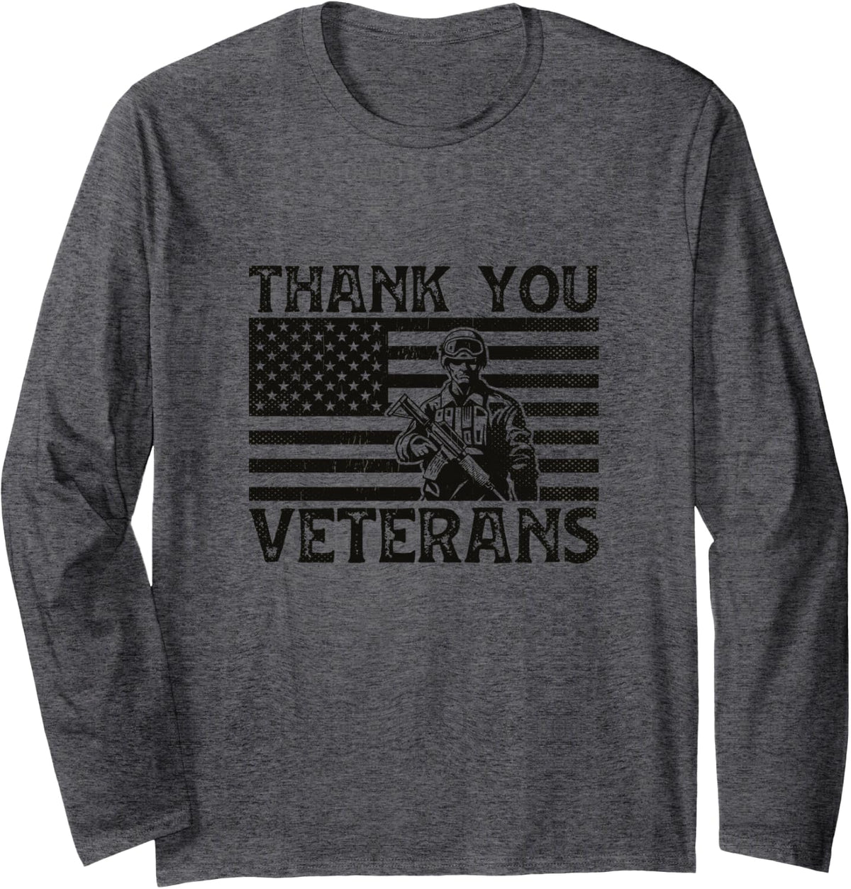 Thank You Veterans Soldier Memorial Day Patriotic Veteran Long Sleeve T-Shirt - Adult Unisex Dark Heather Grey