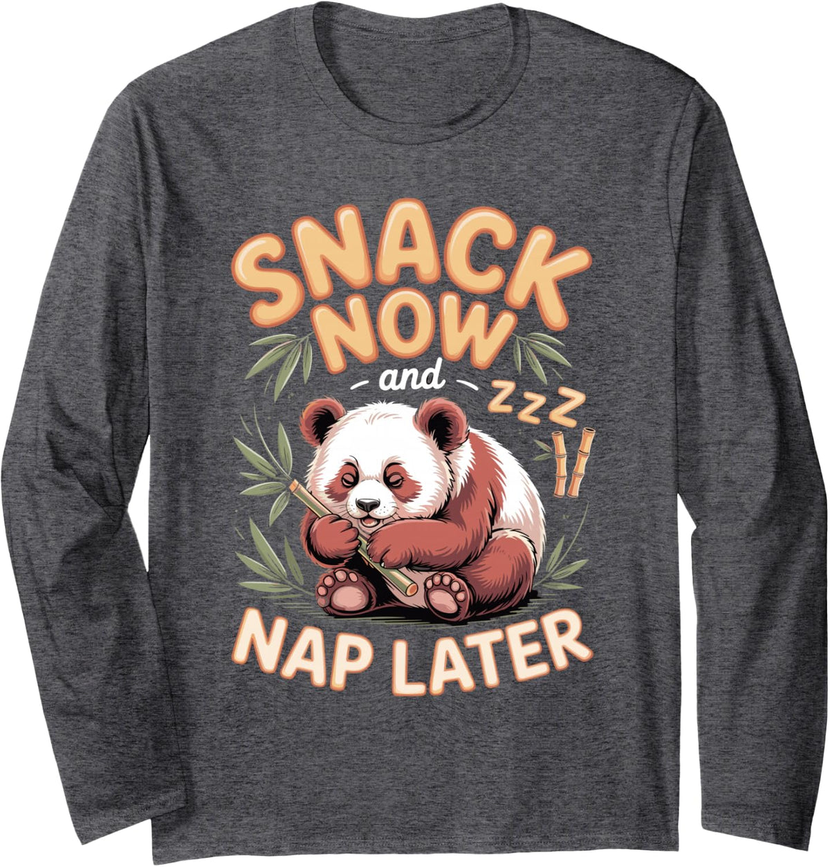 Snack Now Nap Later Red Panda Wildlife Animal Long Sleeve T-Shirt - Adult Unisex Dark Heather Grey