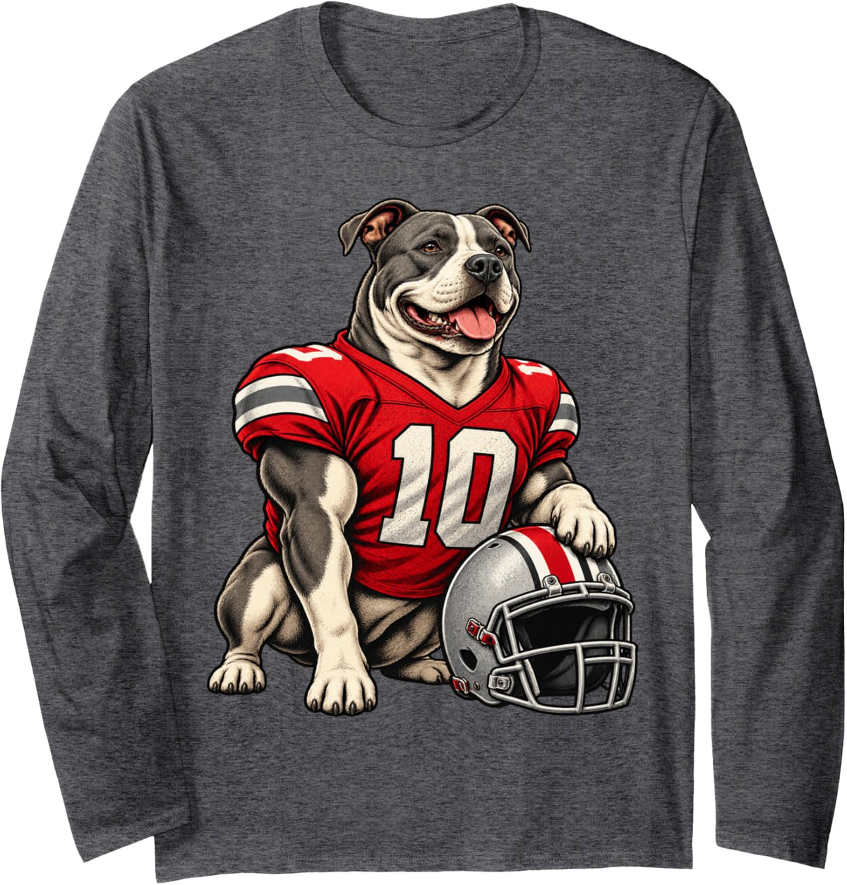 American Pit Bull Terrier Dog Sport USA Football Long Sleeve T-Shirt - Adult Unisex Dark Heather Grey