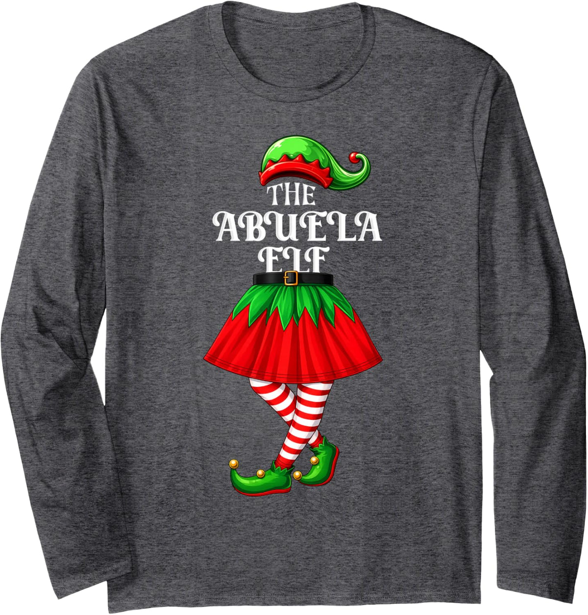 Family Christmas Matching Pajamas The Abuela Elf Xmas Long Sleeve T-Shirt - Adult Unisex Dark Heather Grey