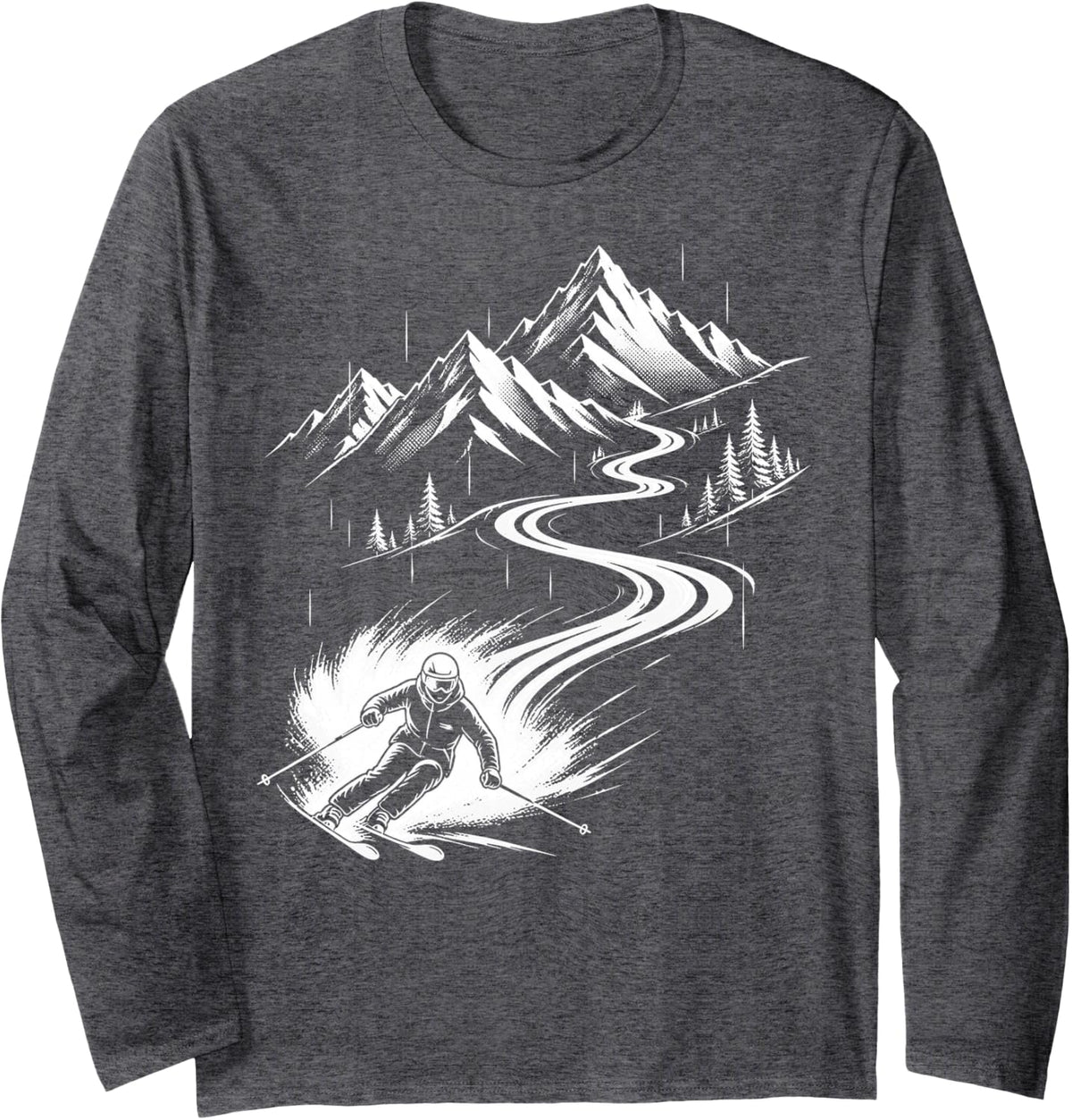 Skiing Alpine Winter Sports Carving Slopes Skier Long Sleeve T-Shirt - Adult Unisex Dark Heather Grey