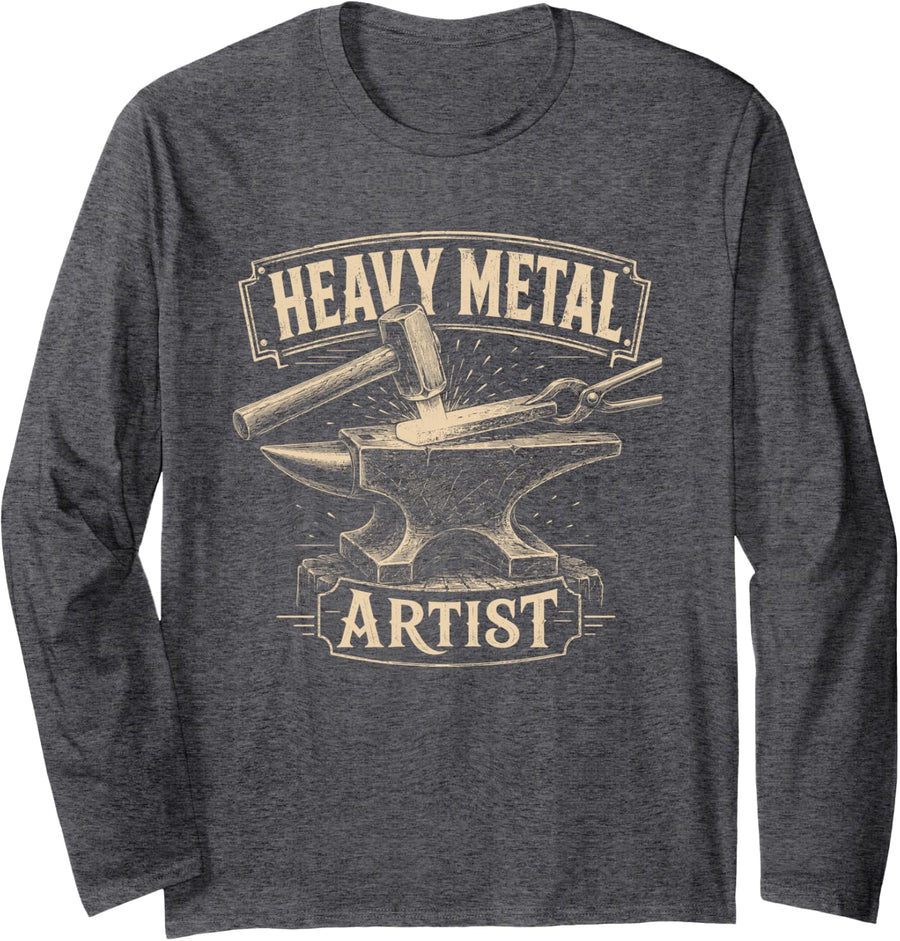 Cool Blacksmith Design for Men Women Blacksmithing Forging Long Sleeve T-Shirt - Adult Unisex Dark Heather Grey