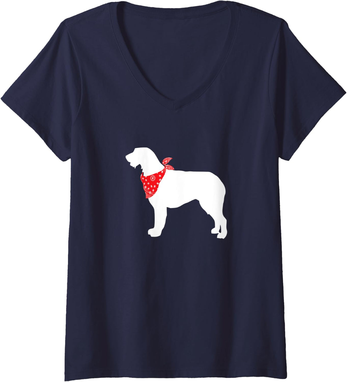 Womens Irish Wolfhound Dog Wearing Red Bandana V-Neck T-Shirt - Navy Blue