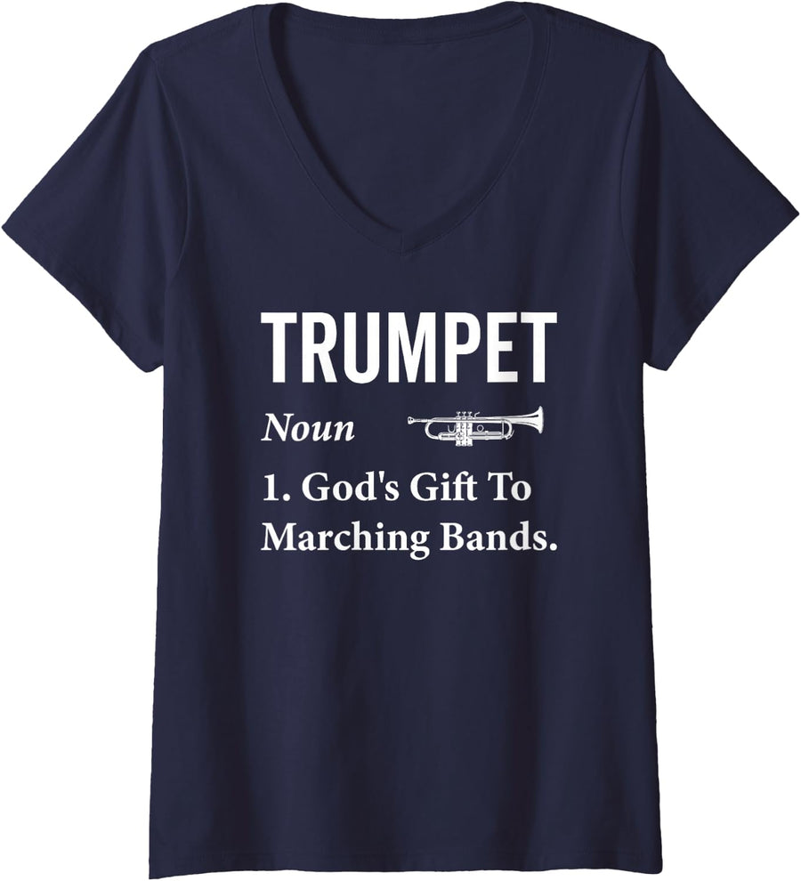 Women's Trumpet Definition Trumpet Player Musician Trumpeter Music V-Neck T-Shirt - Navy Blue
