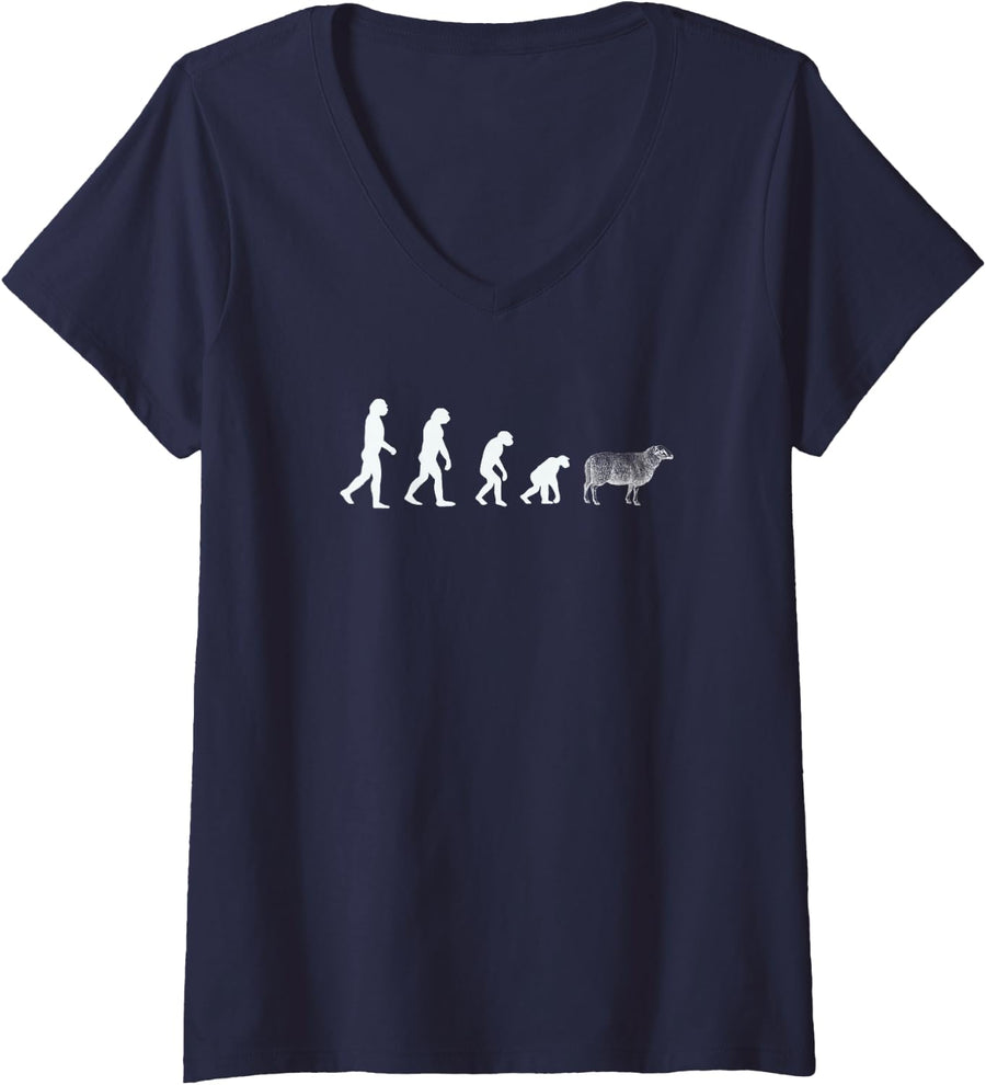 Women's Sheep Herd Mentality Easily Led Sheeple V-Neck T-Shirt - Navy Blue