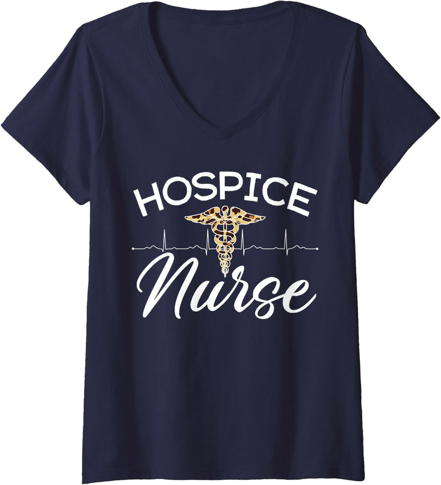Womens Hospice Nurse Nursing V-Neck T-Shirt - Navy Blue