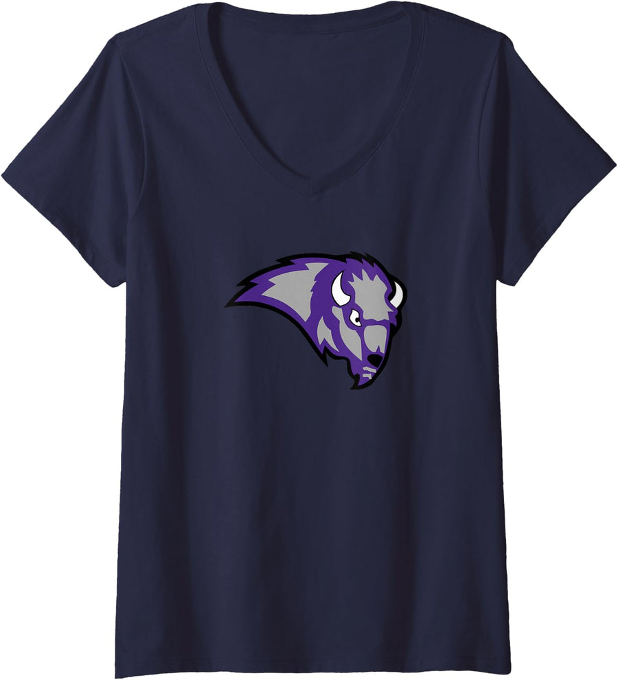 Women's MN Buffalo Head V-Neck T-Shirt - Navy Blue