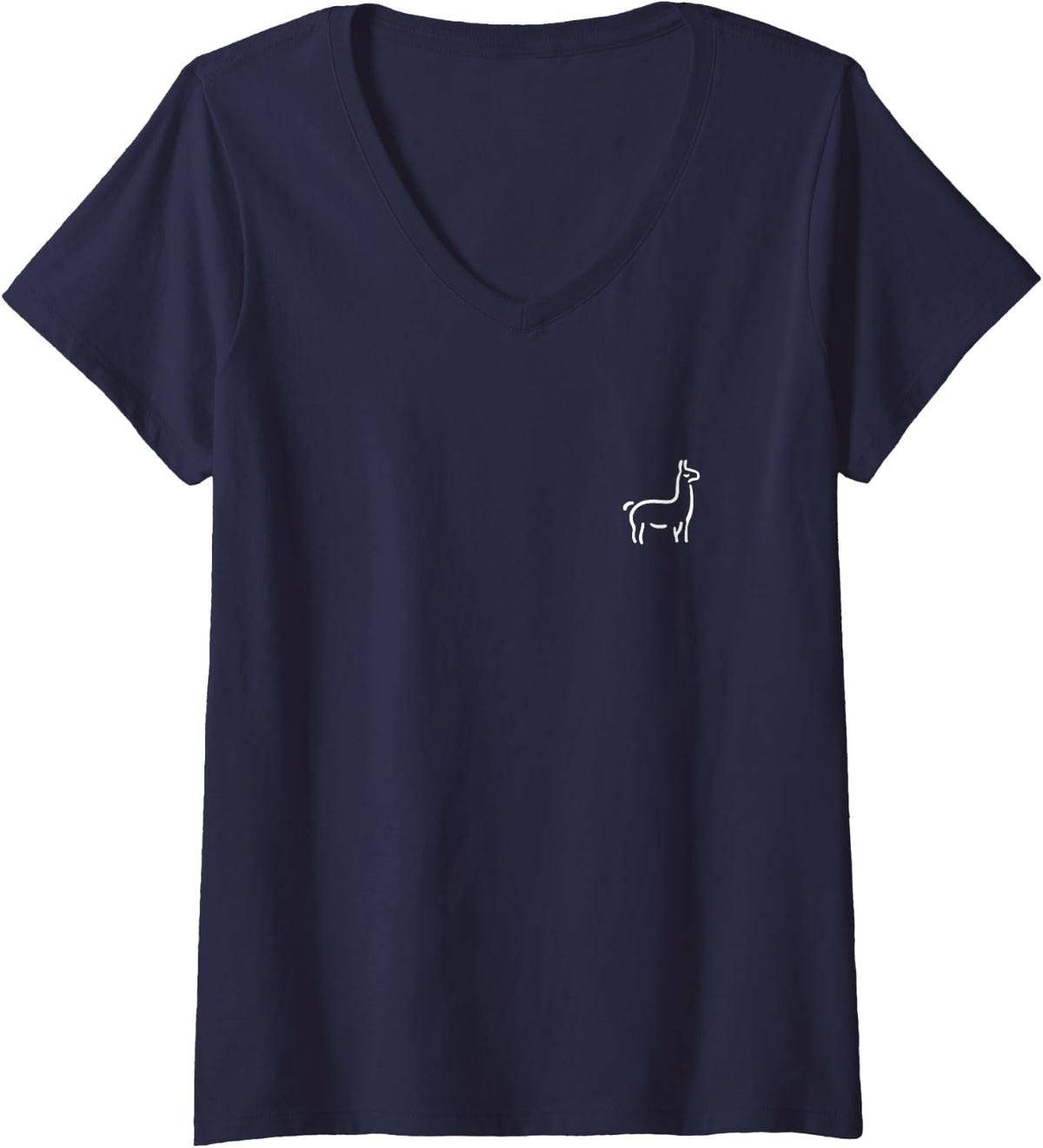 Women's Simple Minimalist Badge Patch Line Art Llamas Llama V-Neck T-Shirt - Navy Blue