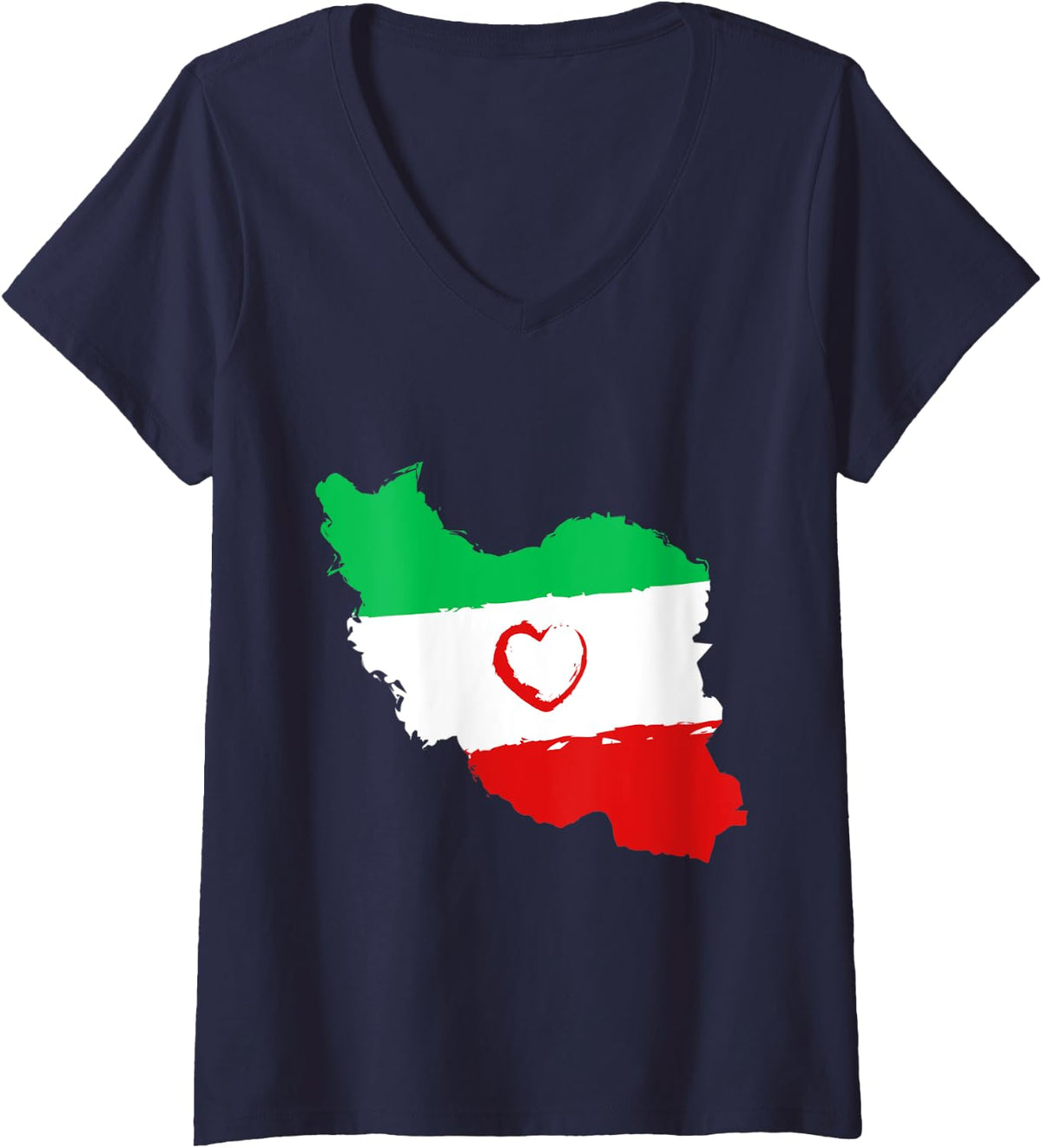 Womens Iran Heart Map Flag | Persian Freedom Iranian | Free Iran V-Neck T-Shirt - Navy Blue