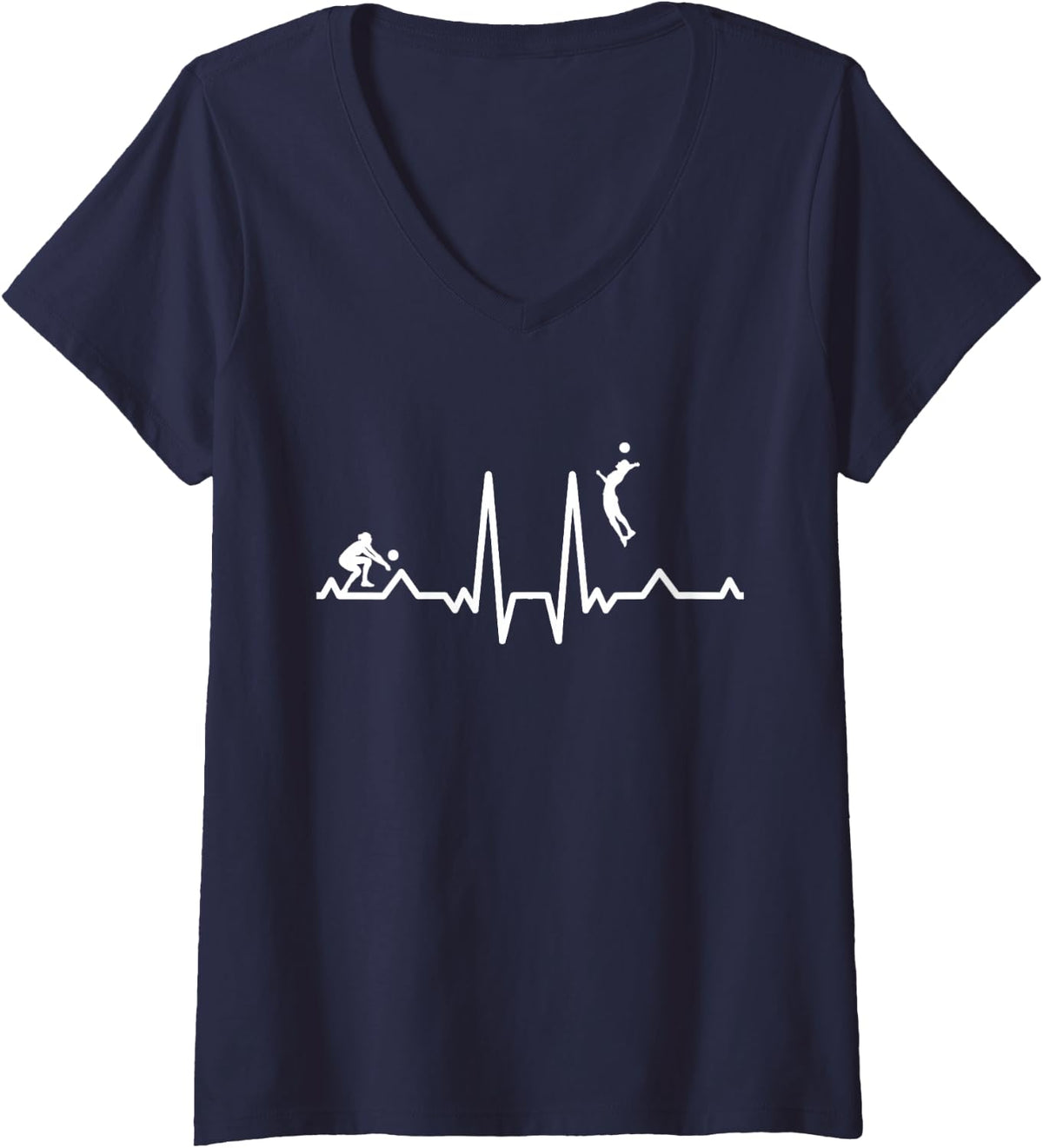 Womens Funny Volleyball Heartbeat Volleyball V-Neck T-Shirt - Navy Blue