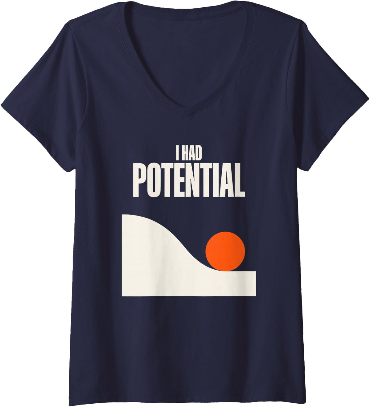 Women's Funny Physics Pun for Men Whose Energy Ran Out Years Ago V-Neck T-Shirt - Navy Blue