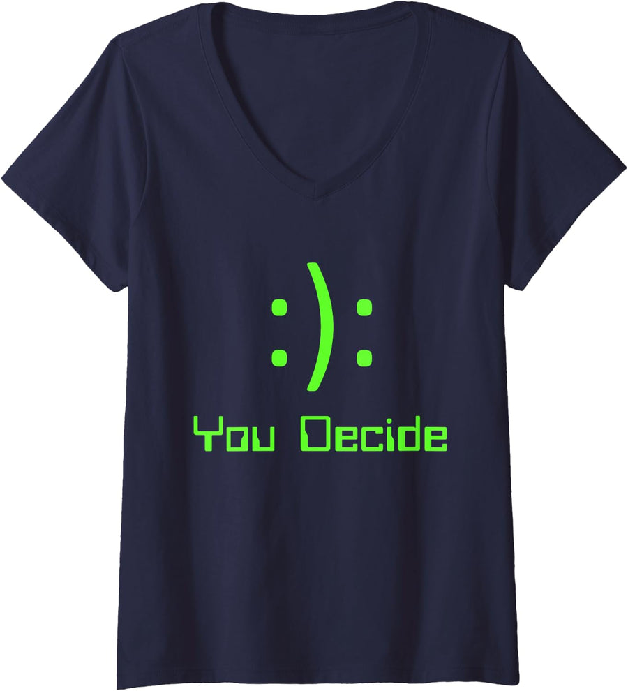 Women's Funny You Decide Happy Sad Emoticon Video Gamer t-Shirt V-Neck T-Shirt - Navy Blue