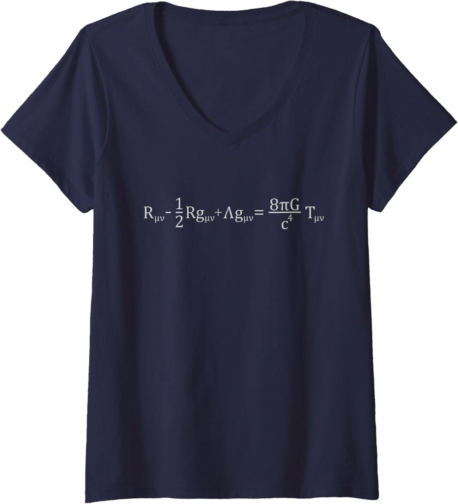 Women's Spacetime Field Equations | Science Astrophysics Cosmology V-Neck T-Shirt - Navy Blue