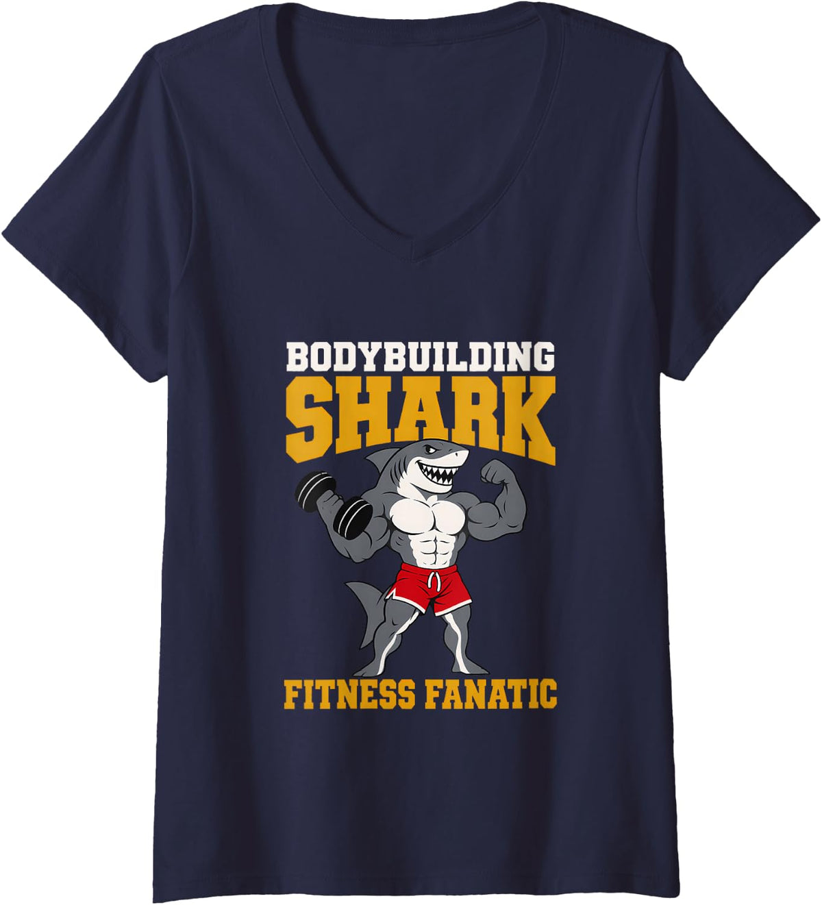 Women's Bodybuilding Shark Fitness Fanatic Bodybuilder Shark V-Neck T-Shirt - Navy Blue