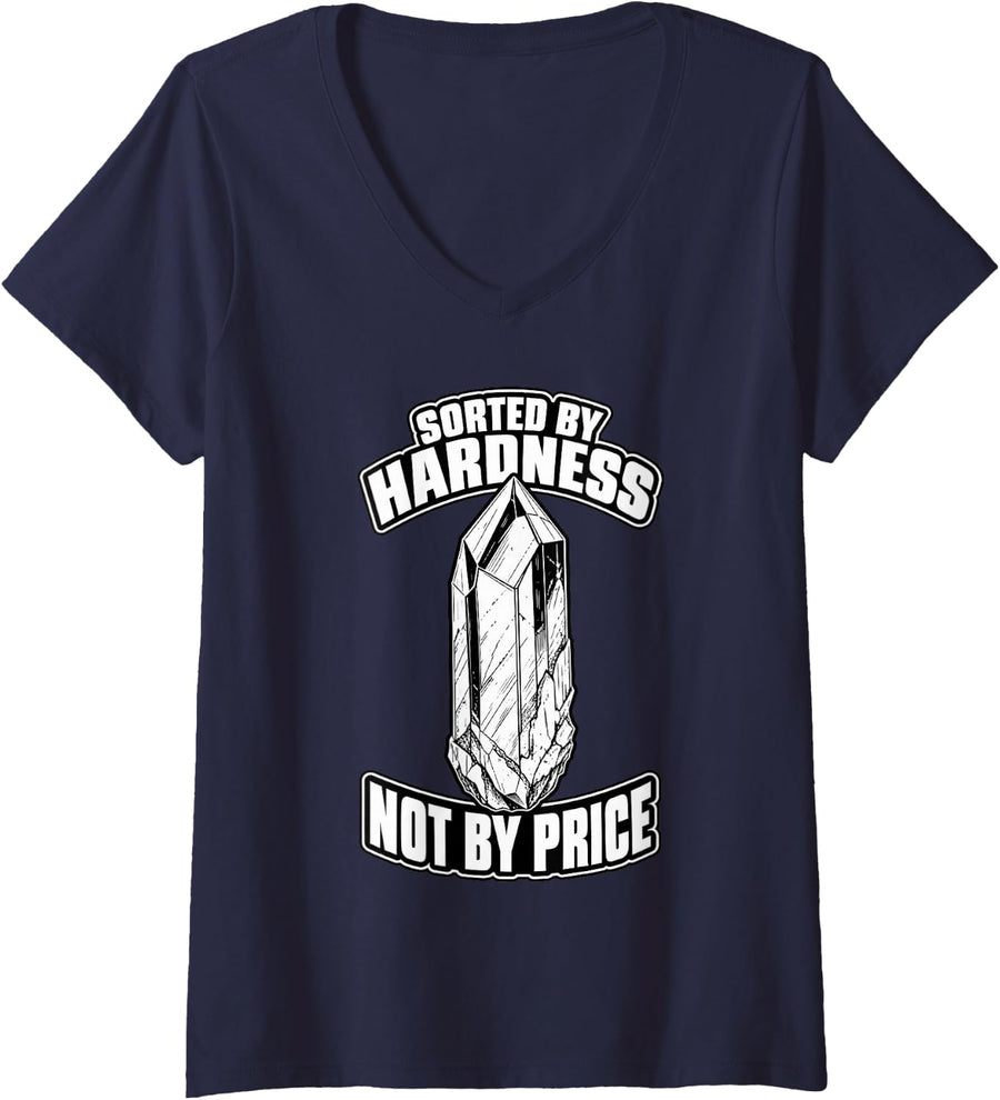 Women's Geology Sorted By Hardness Not By Price Rockhound V-Neck T-Shirt - Navy Blue