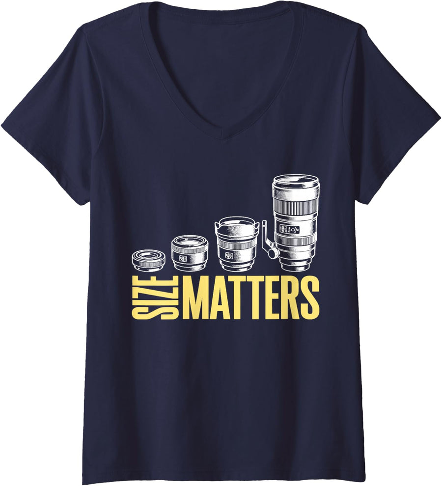 Women's Funny Photography Camera Lenses Photographer V-Neck T-Shirt - Navy Blue