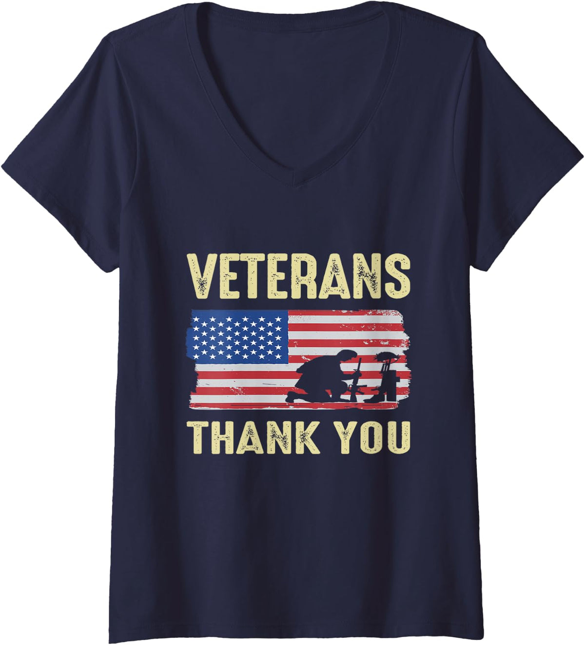 Women's USA Memorial Day Military Veterans Day We Thank You V-Neck T-Shirt - Navy Blue