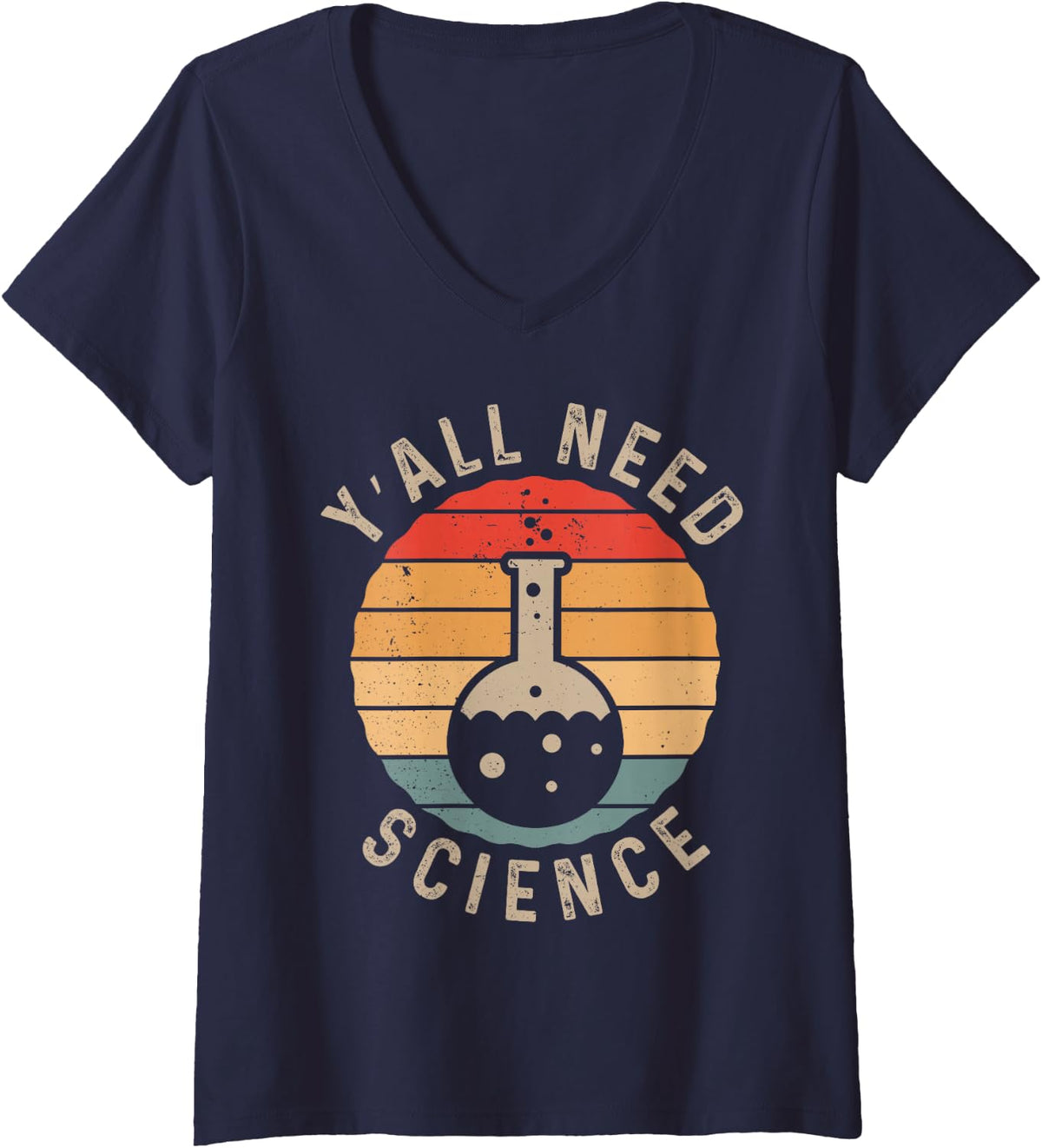 Womens Y'all Need Science Funny Retro Graphic Geek Nerd Humor V-Neck T-Shirt - Navy Blue