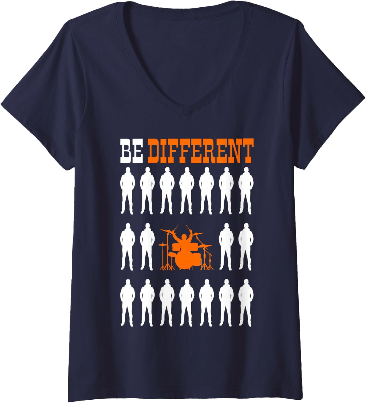 Women's BE Different Drummer Musician Drummer Girl V-Neck T-Shirt - Navy Blue