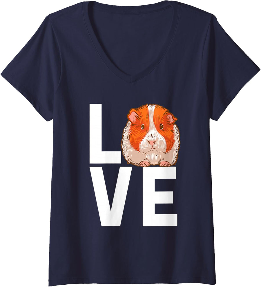 Women's Funny Guinea Pig Art for Men Women Kids Guinea Pig Lovers V-Neck T-Shirt - Navy Blue